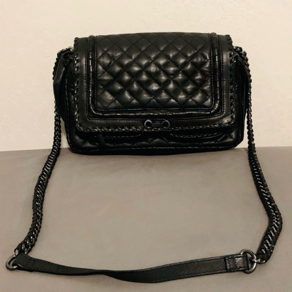 ZARA Quilted Chain Strap Triple Black Leather Crossbody Chic City Bag Chanel